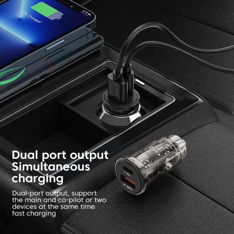 C12P 48W USB + Type-C Dual Port Transparent Mini Car Charger