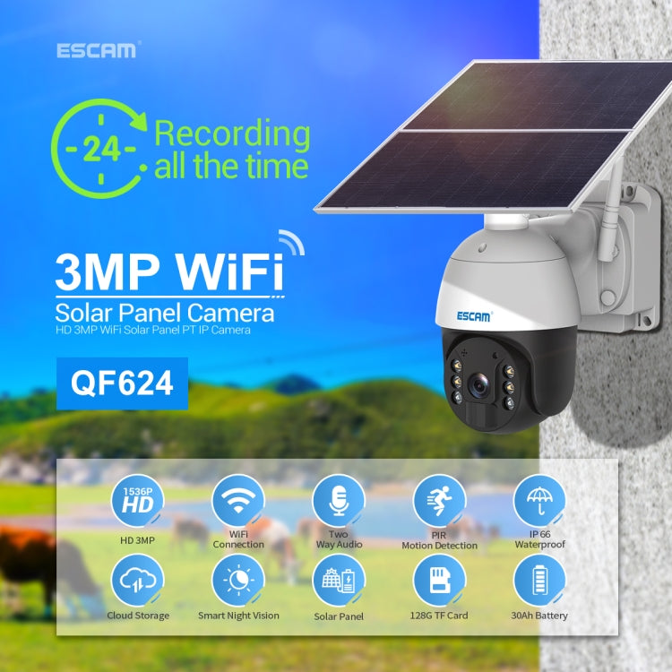 ESCAM QF624 1080P HD IP66 Waterproof WiFi Solar Panel PT IP Camera without Battery