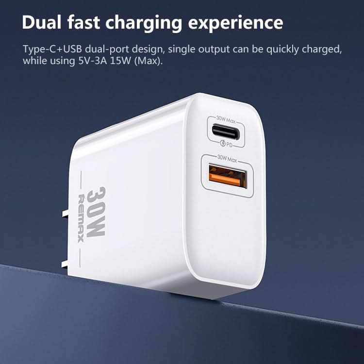 REMAX RP-U82 30W USB+USB-C/Type-C Dual Interface Fast Charger