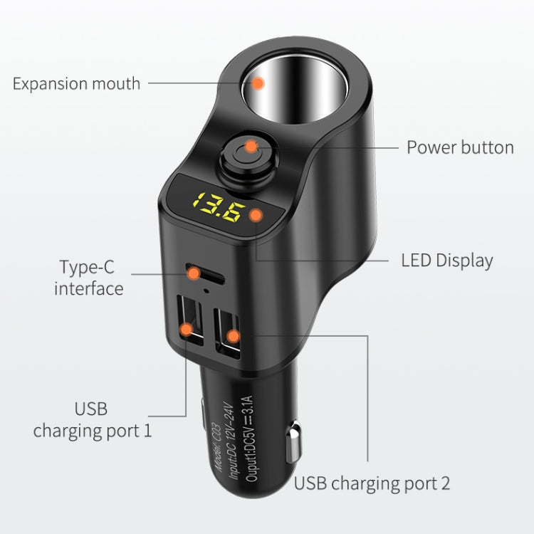 C03 Dual USB Fast Charge Car Charger Voltage Detection with Independent Switch