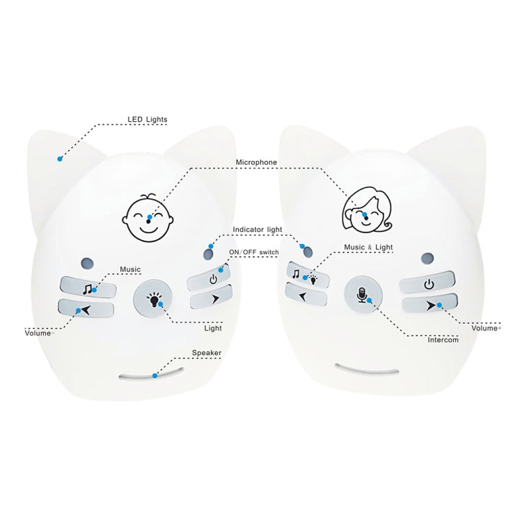 Wireless Audio Baby Monitor Support Voice Monitoring + Intercom + Night Light without Battery