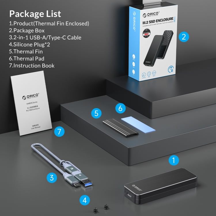 ORICO HM2C3-BK USB3.1 Gen1 Type-C 6Gbps M.2 SATA SSD Enclosure