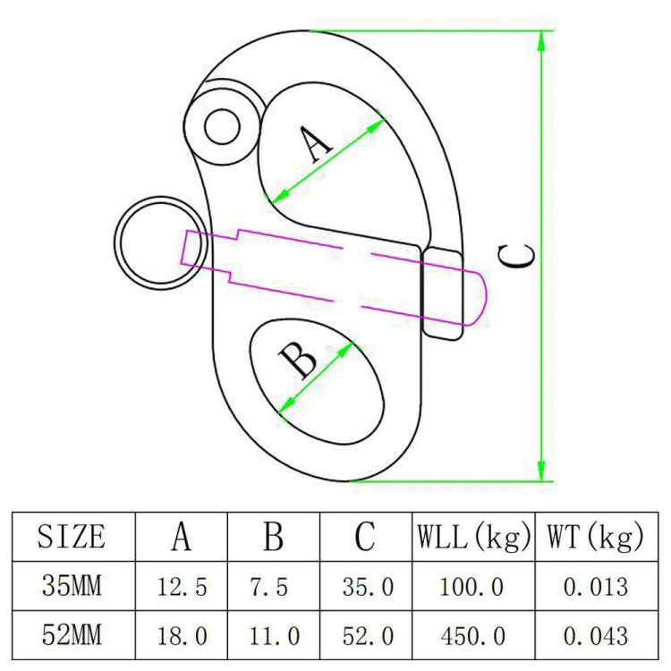 2 PCS 316 Stainless Steel Fixed Spring Shackle