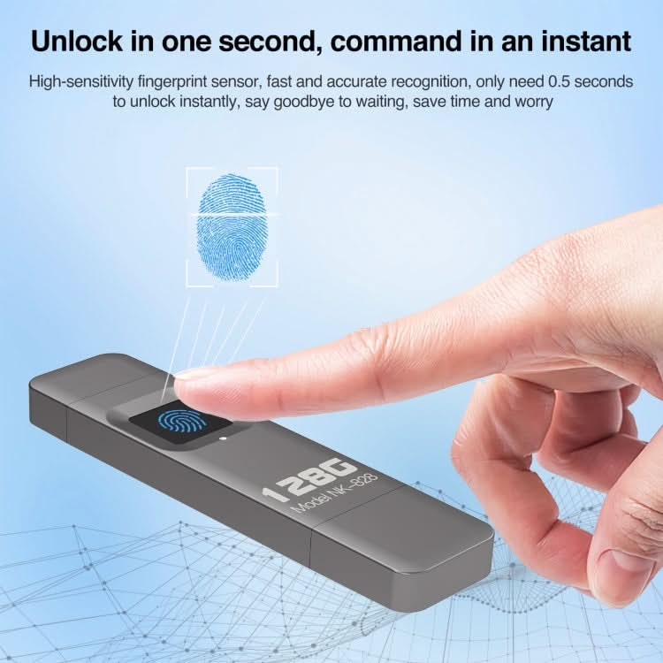 NK-828 8 Pin + Mirco USB 2 in 1 Zinc Alloy U Disk with Fingerprint Unlock