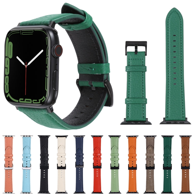 Litchi Texture Leather Watch Band For Apple Watch Series