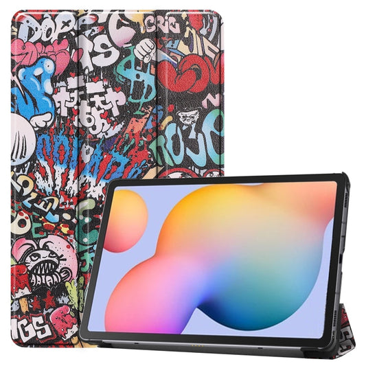 Colored Drawing Horizontal Flip Leather Case, with Three-folding Holder