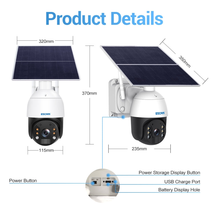 ESCAM QF724 3MP 24h Recording Cloud Storage PT 4G PIR Alarm IP Camera with Solar Panel