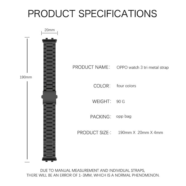 Three-bead Flat Buckle Stainless Steel Watch Band