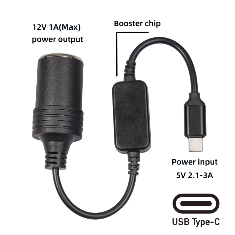 3710-03 30cm Type-C 5V to 12V Car Cigarette Lighter Socket Boost Power Adapter Cable