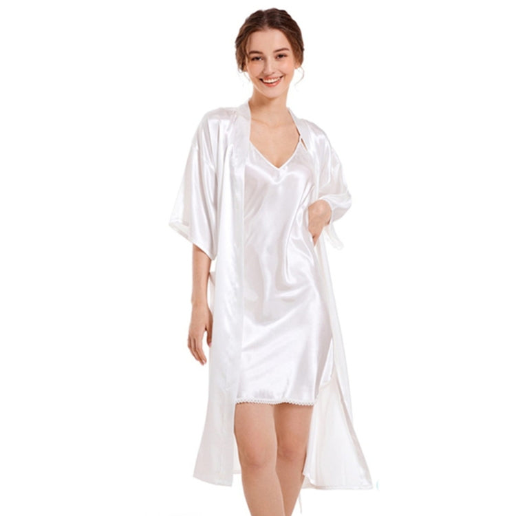 Imitation Silk Pure Color Sexy V-neck Nightgown Sling Skirt 2 in 1 Kit My Store