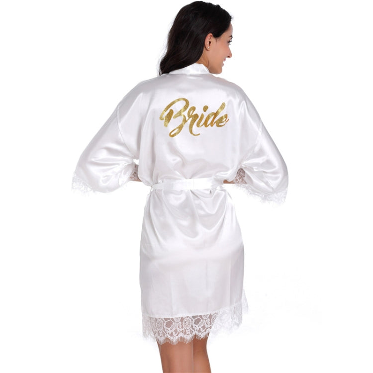 Women Bride Gold Lettering Lace Edge Nightgown