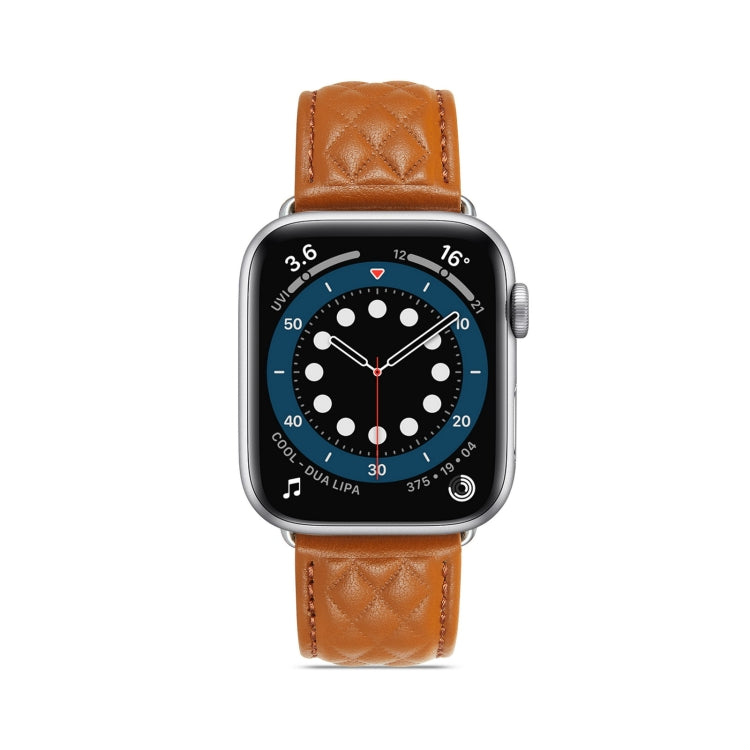 Diamond Lattice Genuine Leather Watch Band for Apple Watch Series 8&7 41mm / SE 2&6&SE&5&4 40mm / 3&2&1 38mm