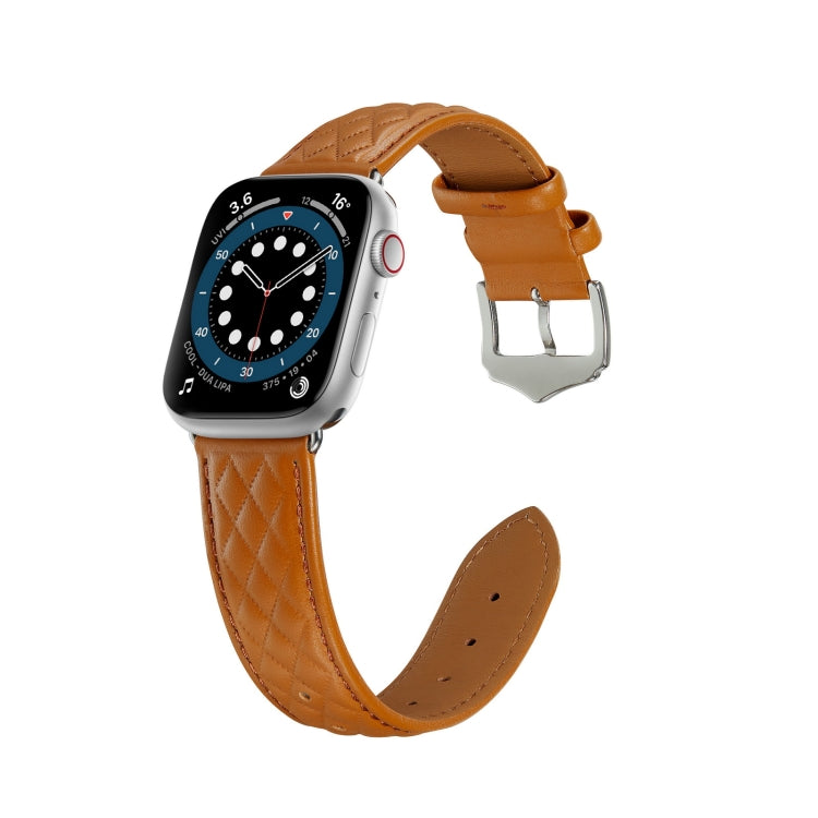 Diamond Lattice Genuine Leather Watch Band for Apple Watch Series 8&7 41mm / SE 2&6&SE&5&4 40mm / 3&2&1 38mm