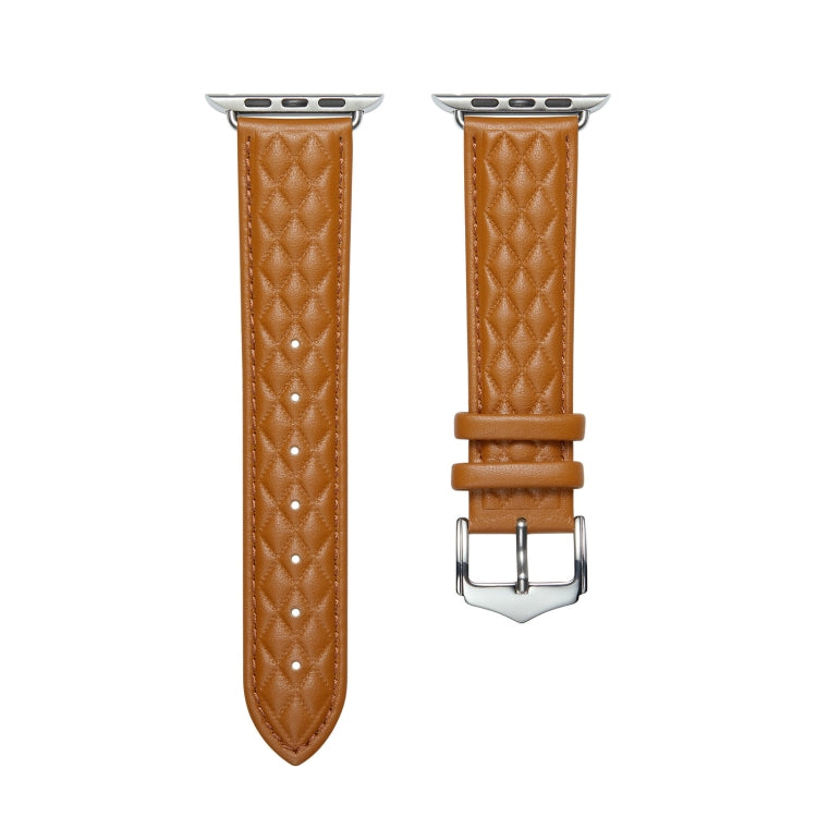 Diamond Lattice Genuine Leather Watch Band for Apple Watch Series 8&7 41mm / SE 2&6&SE&5&4 40mm / 3&2&1 38mm