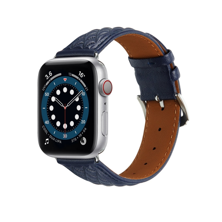 Diamond Lattice Genuine Leather Watch Band for Apple Watch Series 8&7 41mm / SE 2&6&SE&5&4 40mm / 3&2&1 38mm