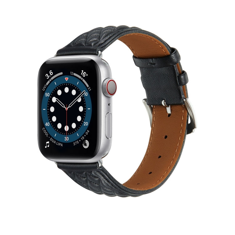 Diamond Lattice Genuine Leather Watch Band for Apple Watch Series 8&7 41mm / SE 2&6&SE&5&4 40mm / 3&2&1 38mm