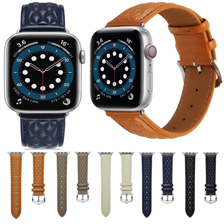 Diamond Lattice Genuine Leather Watch Band for Apple Watch Series 8&7 41mm / SE 2&6&SE&5&4 40mm / 3&2&1 38mm