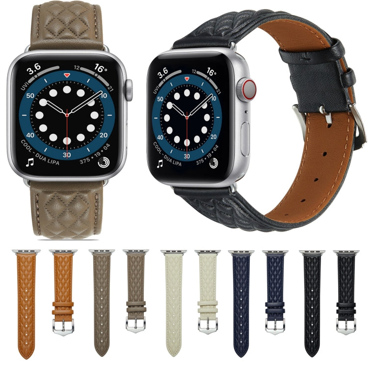 Diamond Lattice Genuine Leather Watch Band for Apple Watch Ultra 49mm / Series 8&7 45mm / SE 2&6&SE&5&4 44mm