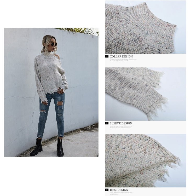 Ladies Loose Off Shoulder Ripped Long-Sleeved Turtleneck Autumn Knitted Sweater My Store