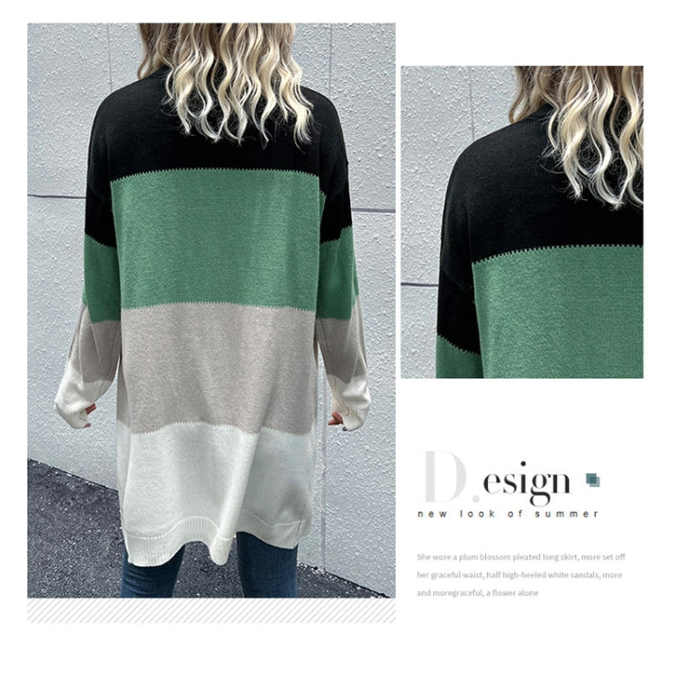 Long Cardigan Open Front Color Block Cardigan Knit Sweaters