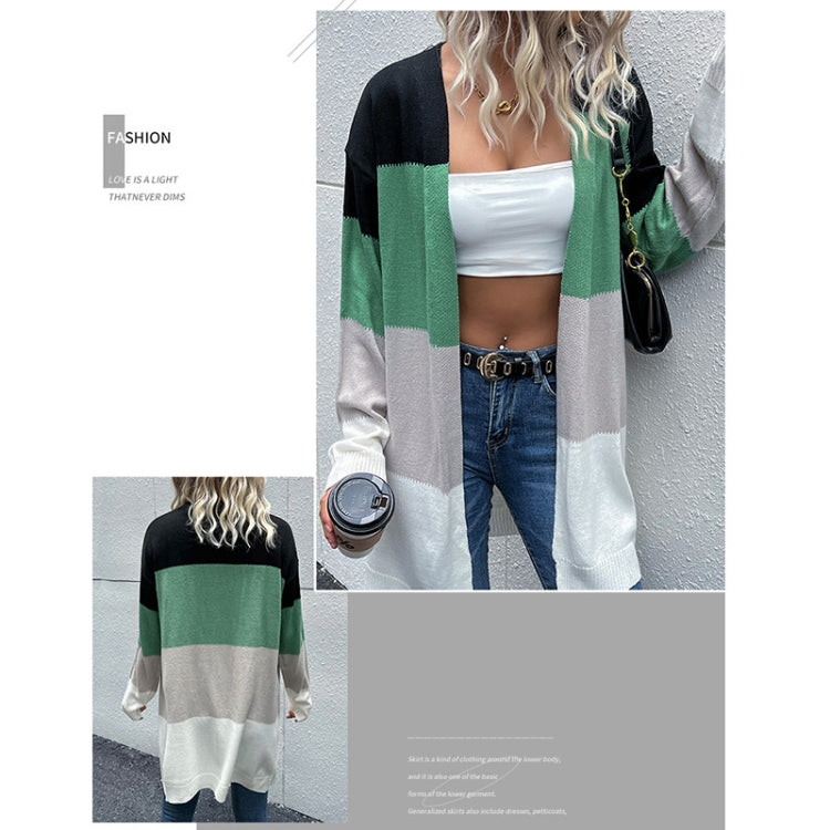 Long Cardigan Open Front Color Block Cardigan Knit Sweaters