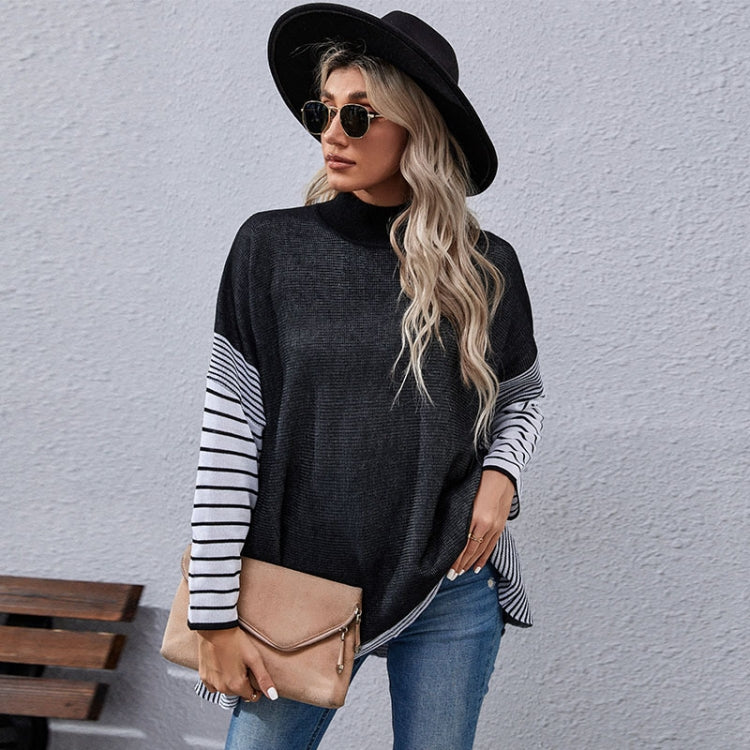 Women Long Sleeve Mock Neck Striped Knit Sweater Casual Tops My Store