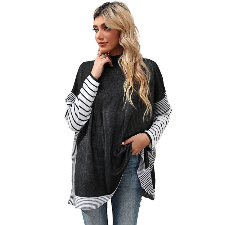 Women Long Sleeve Mock Neck Striped Knit Sweater Casual Tops My Store