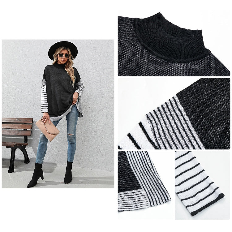 Women Long Sleeve Mock Neck Striped Knit Sweater Casual Tops My Store