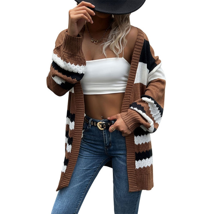 Women Fashion Contrast Color Long Sleeve Cardigan Knit Sweaters My Store