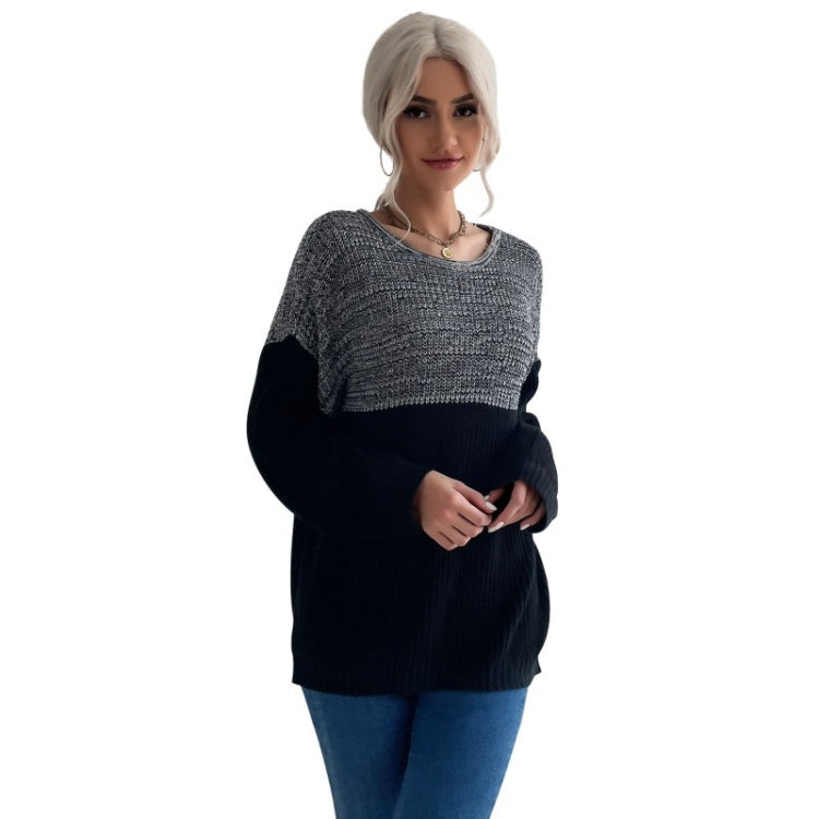 Women Long Sleeve Contrast Color Crew Neck Bottoming Sweater