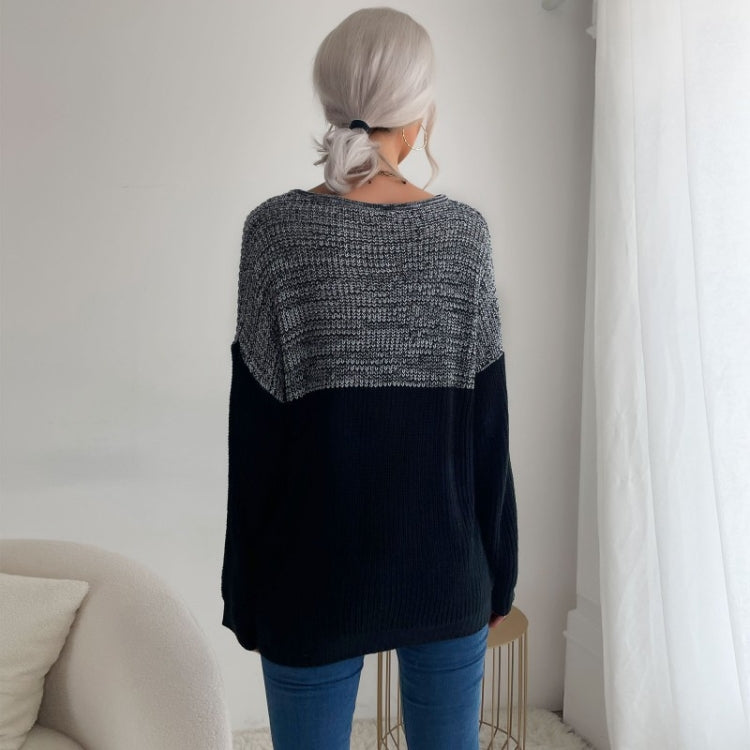 Women Long Sleeve Contrast Color Crew Neck Bottoming Sweater