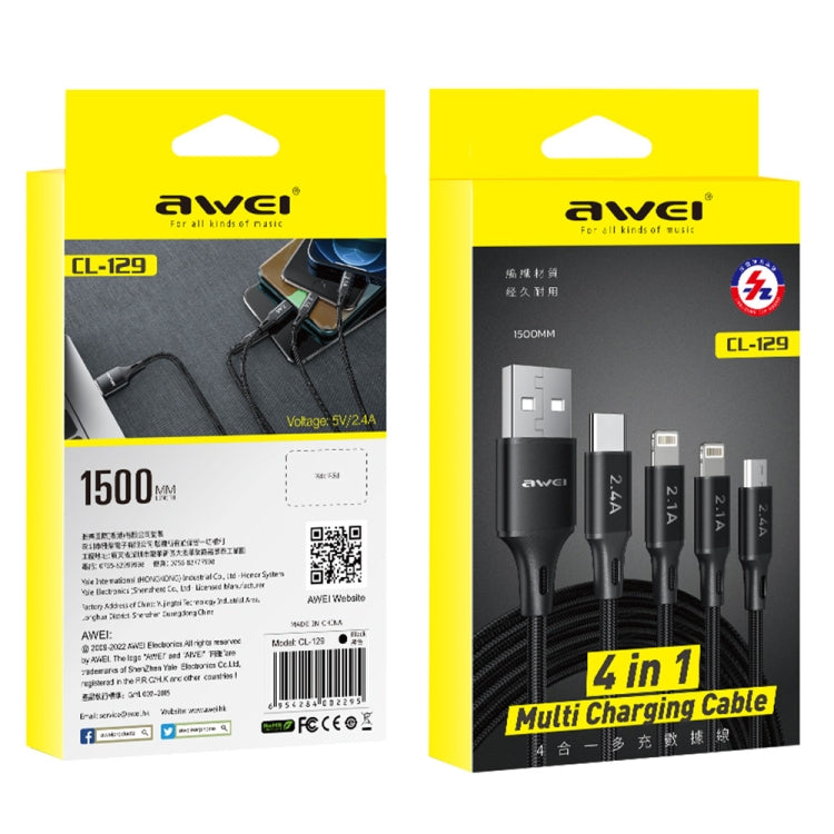 awei CL-129 4 in 1 USB to USB-C / Type-C to 8Pin to Micro USB Multi Charging Cable My Store