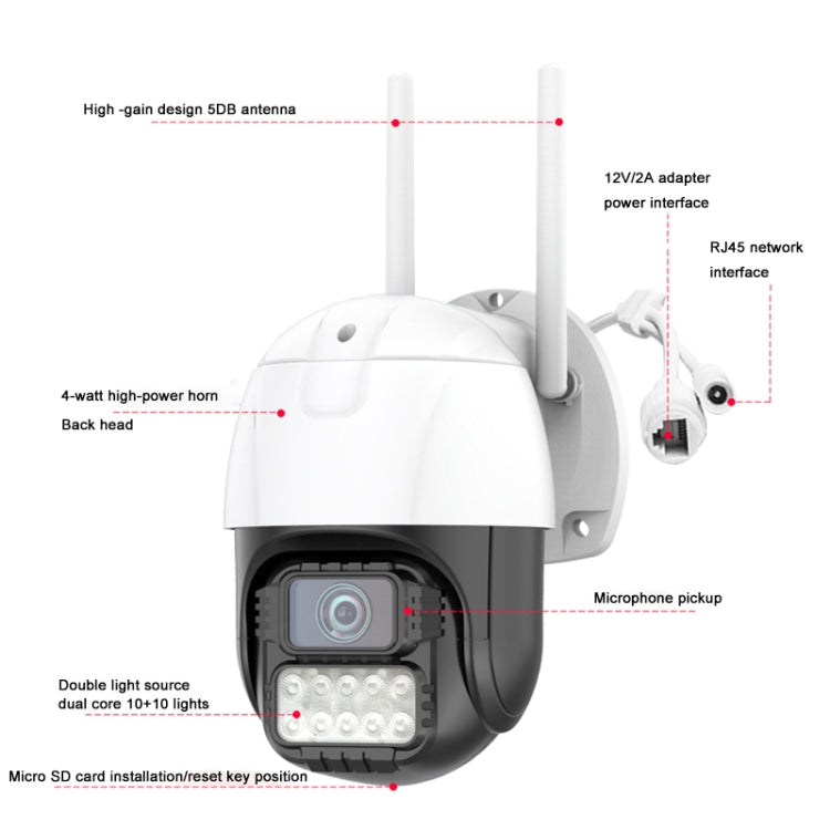 QX67 3MP Humanoid Recognition AI Alarm WiFi Dome IP Camera, US Plug Reluova