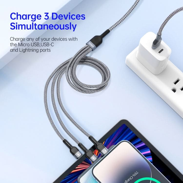 DUZZONA A3 3 in 1 USB to Type-C / 8 Pin / Micro USB Fast Charging Cable,Cable Length: 1.3m