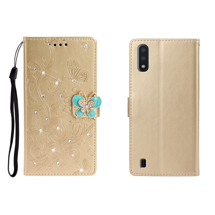 Horizontal Rhinestone Butterfly Embossed Leather Case with Card Slot & Wallet & Holder My Store