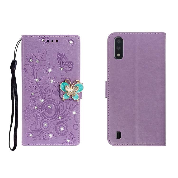 Horizontal Rhinestone Butterfly Embossed Leather Case with Card Slot & Wallet & Holder My Store