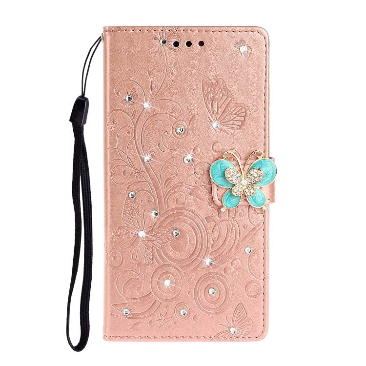 Horizontal Rhinestone Butterfly Embossed Leather Case with Card Slot & Wallet & Holder My Store