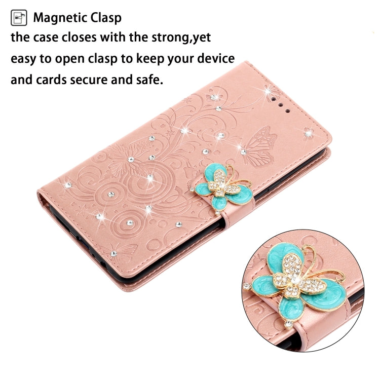 Horizontal Rhinestone Butterfly Embossed Leather Case with Card Slot & Wallet & Holder My Store