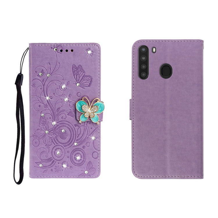 Horizontal Rhinestone Butterfly Embossed Leather Case with Card Slot & Wallet & Holder My Store