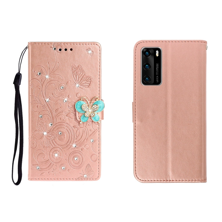 Horizontal Rhinestone Butterfly Embossed Leather Case with Card Slot & Wallet & Holder My Store