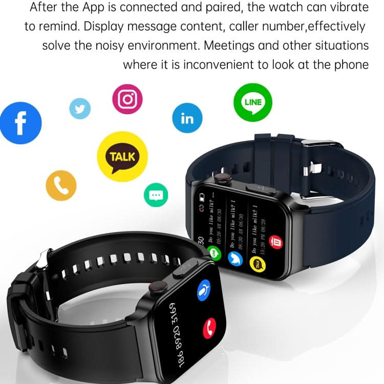 E500 1.83 inch HD Square Screen TPU Watch Strap Smart Watch Supports ECG Monitoring / Non-invasive Blood Sugar