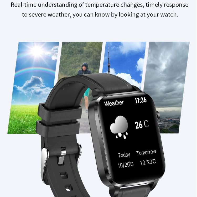 F100 1.7 inch HD Square Screen Leather Strap Smart Watch Supports Body Temperature Monitoring/Blood Oxygen Monitoring