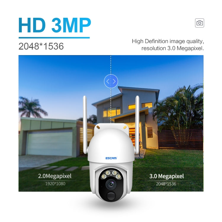 ESCAM QF103 3MP Cloud Storage PT WIFI PIR Alarm IP Camera with Solar Panel Battery Support Full Color Night Vision & Two Way Audio