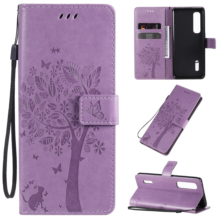 Tree & Cat Pattern Pressed Printing Horizontal Flip PU Leather Case with Holder & Card Slots & Wallet & Lanyard, Series 9