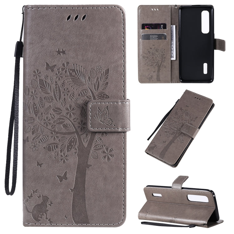 Tree & Cat Pattern Pressed Printing Horizontal Flip PU Leather Case with Holder & Card Slots & Wallet & Lanyard, Series 9