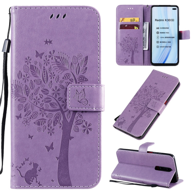 Tree & Cat Pattern Pressed Printing Horizontal Flip PU Leather Case with Holder & Card Slots & Wallet & Lanyard, Series 9