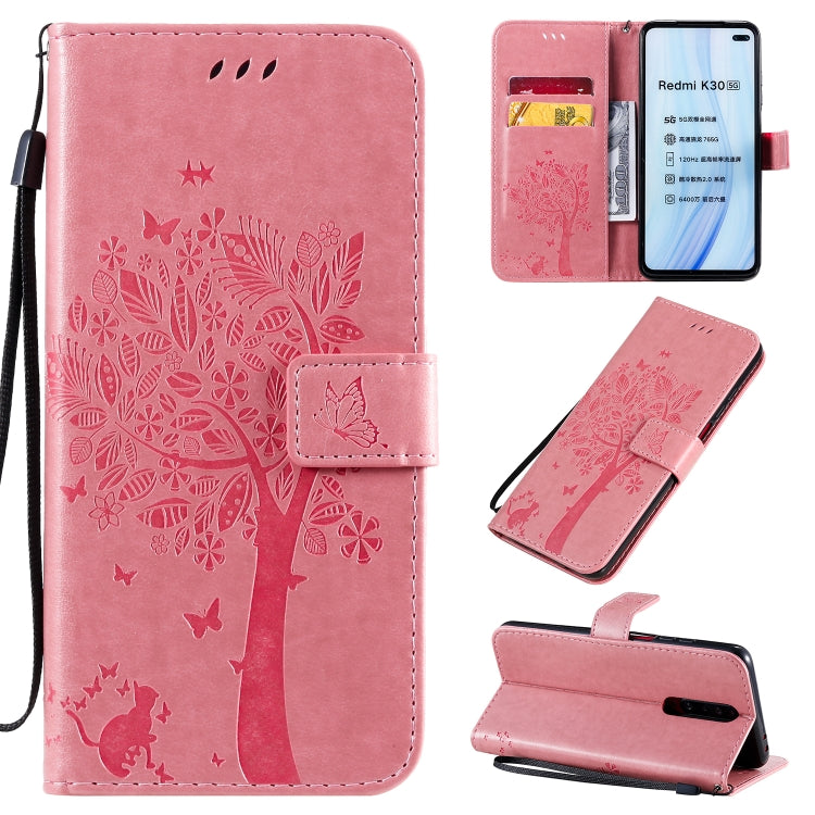 Tree & Cat Pattern Pressed Printing Horizontal Flip PU Leather Case with Holder & Card Slots & Wallet & Lanyard, Series 9