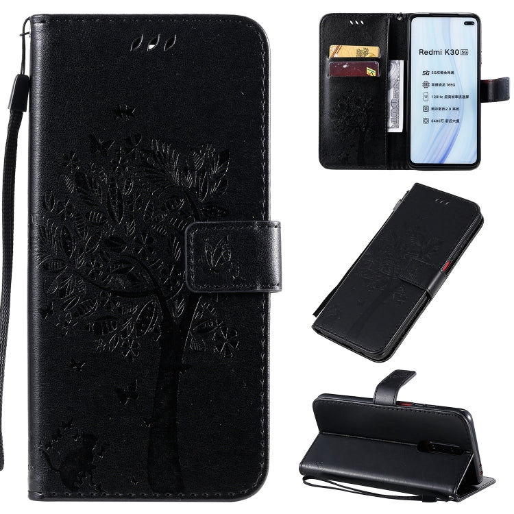 Tree & Cat Pattern Pressed Printing Horizontal Flip PU Leather Case with Holder & Card Slots & Wallet & Lanyard, Series 9