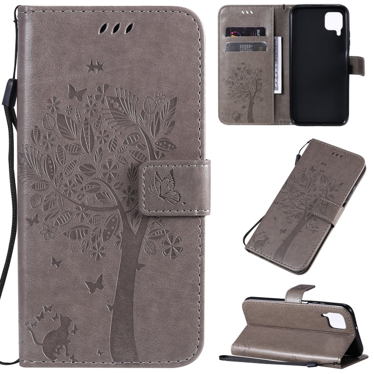 Tree & Cat Pattern Pressed Printing Horizontal Flip PU Leather Case with Holder & Card Slots & Wallet & Lanyard, Series 4