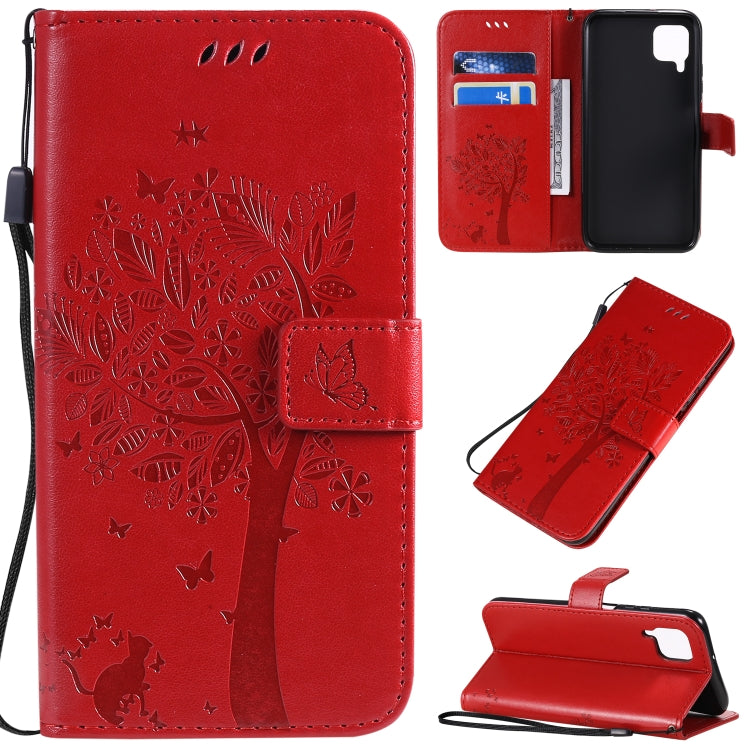 Tree & Cat Pattern Pressed Printing Horizontal Flip PU Leather Case with Holder & Card Slots & Wallet & Lanyard, Series 4